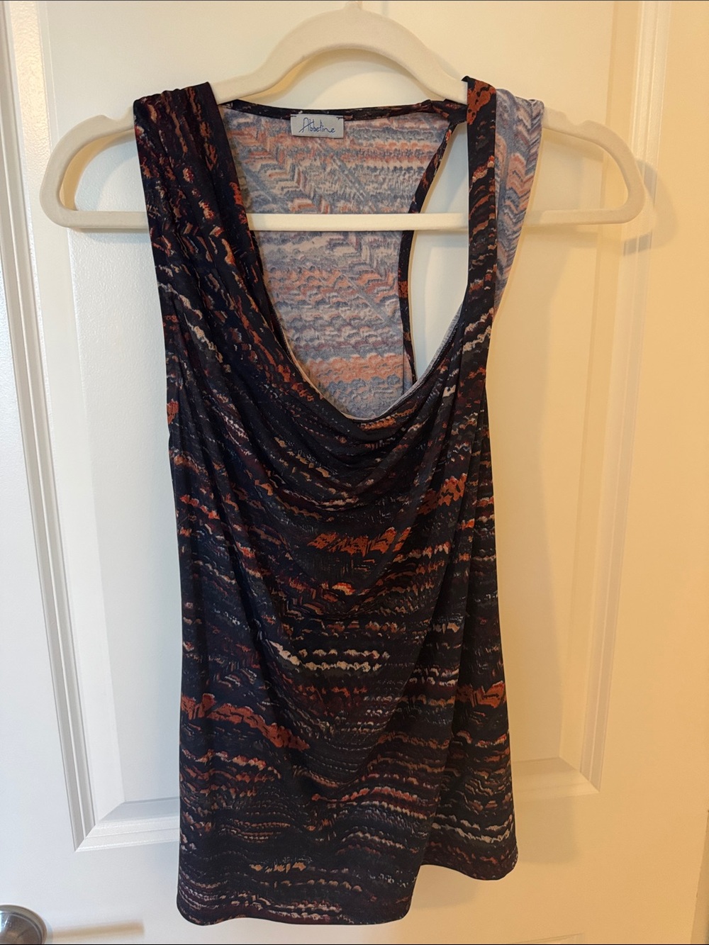 Abbeline Navy and Rust Cowl Neck Sleeveless Top